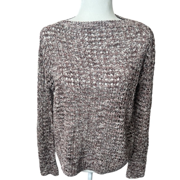 NWT Inhabit Marled Open Weave Cream Brown Cotton Blend Boatneck Sweater Small - Picture 1 of 8